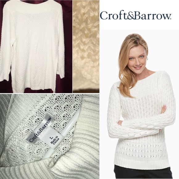 Croft & Barrow Waffle Knit Classic White Sweater - Picture 1 of 9